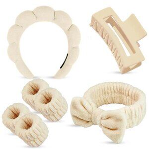Spa headband and wristband set soft fleece skincare accessories hair clip for wo